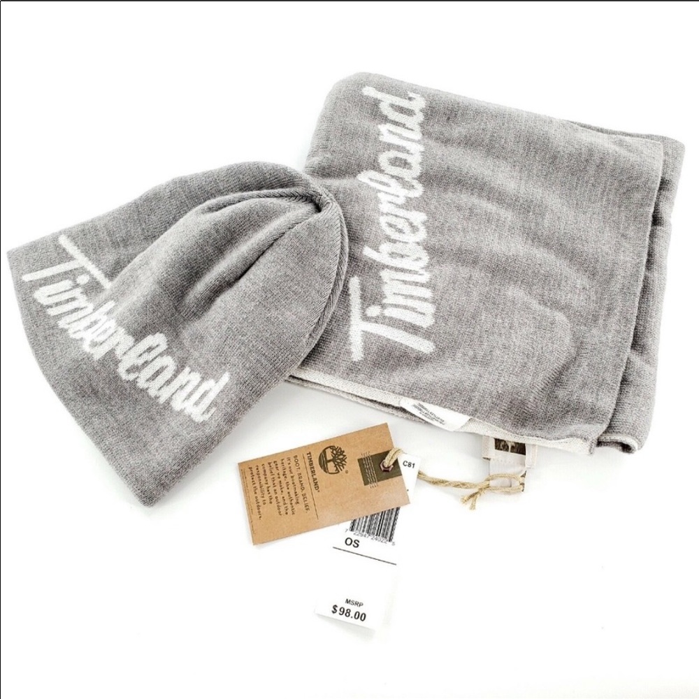 New Timberland logo scarf and hat one size